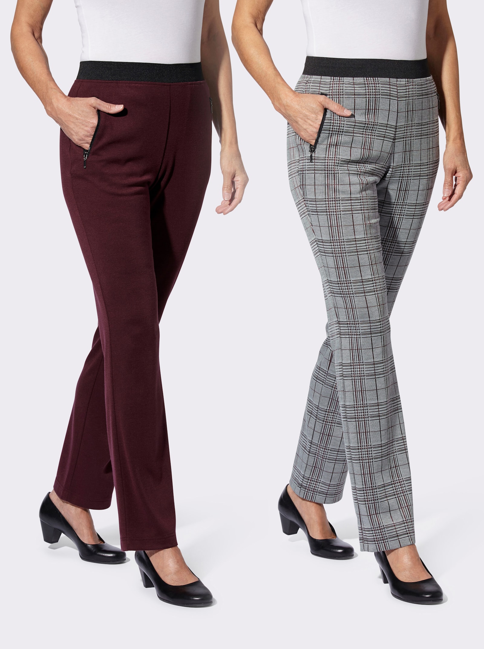 Jerseybroek met comfortband rondom - bordeaux + bordeaux/zwart geruit