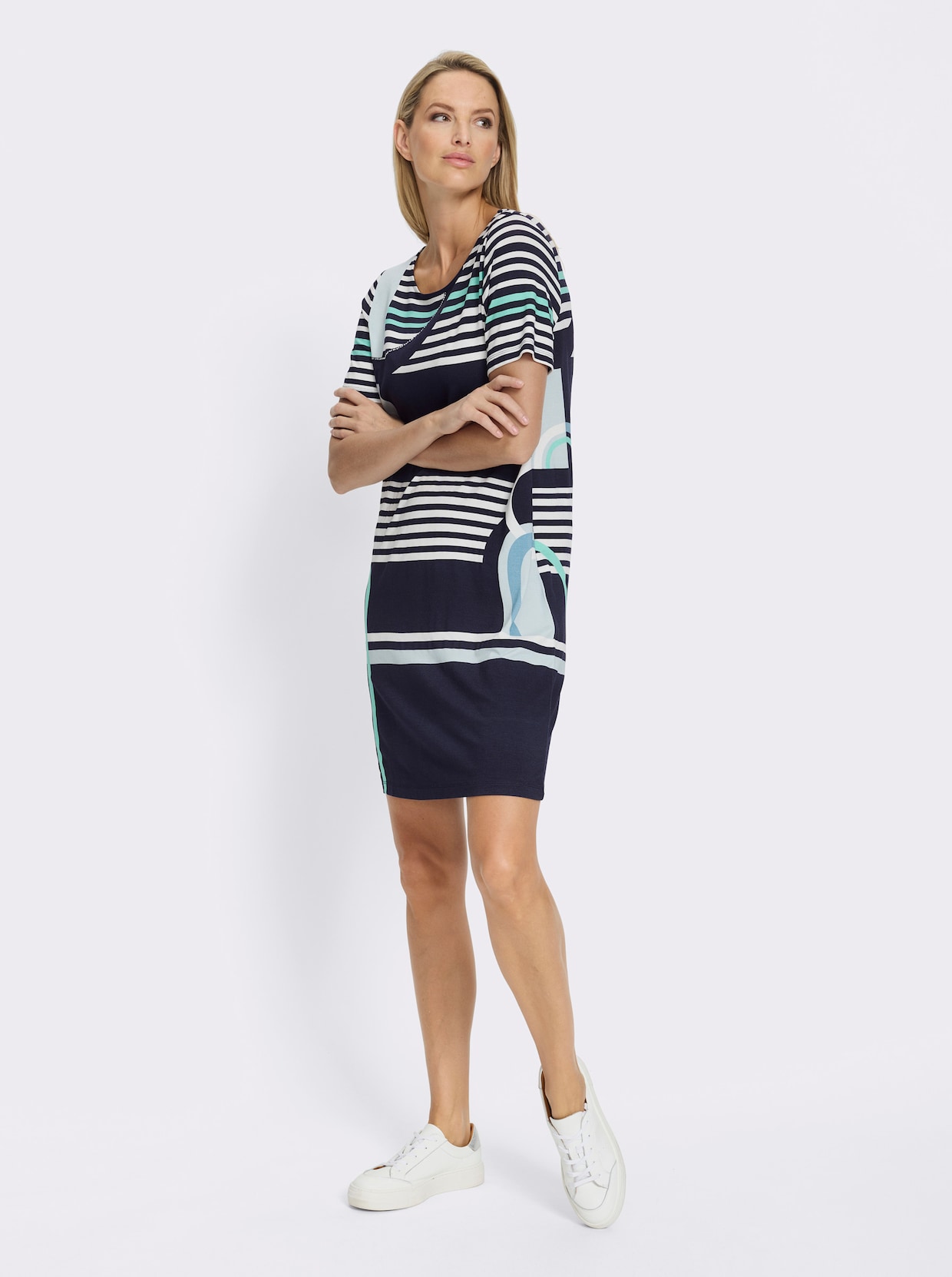 heine Druckkleid - marine-hellblau-bedruckt