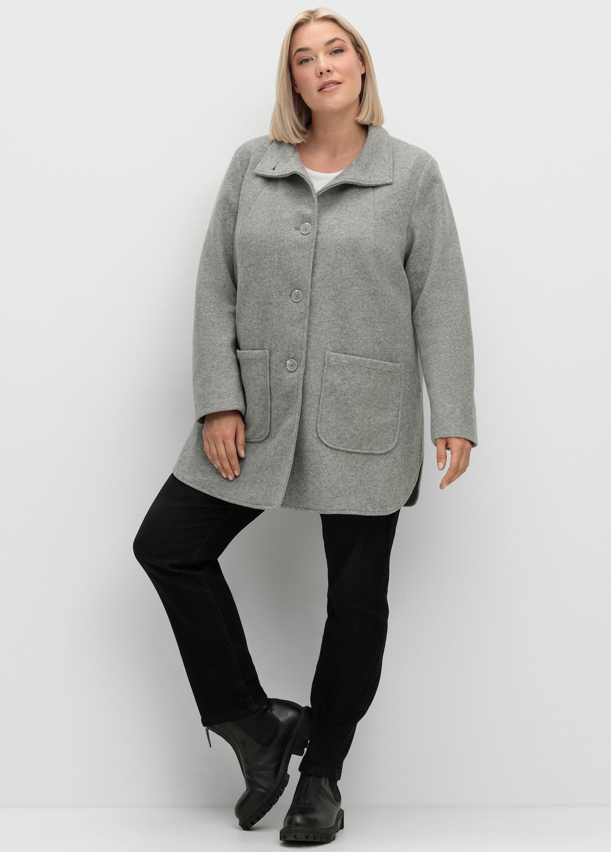 Longjacke in Woll-Optik - steingrau-meliert