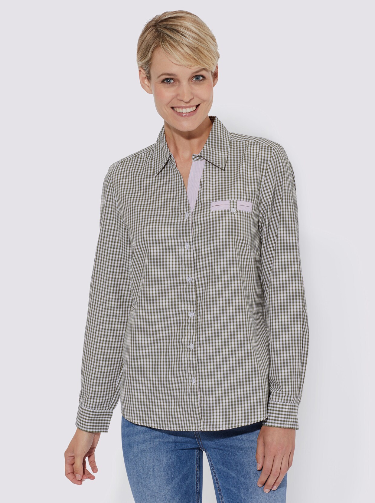 Karobluse - khaki-weiß-kariert