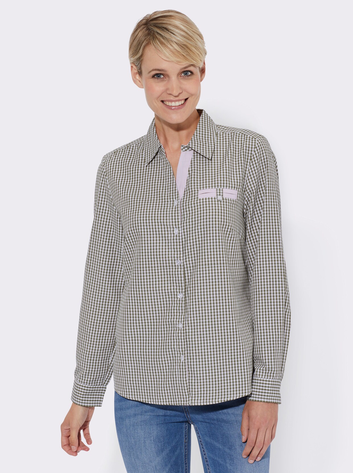 Karobluse - khaki-weiß-kariert