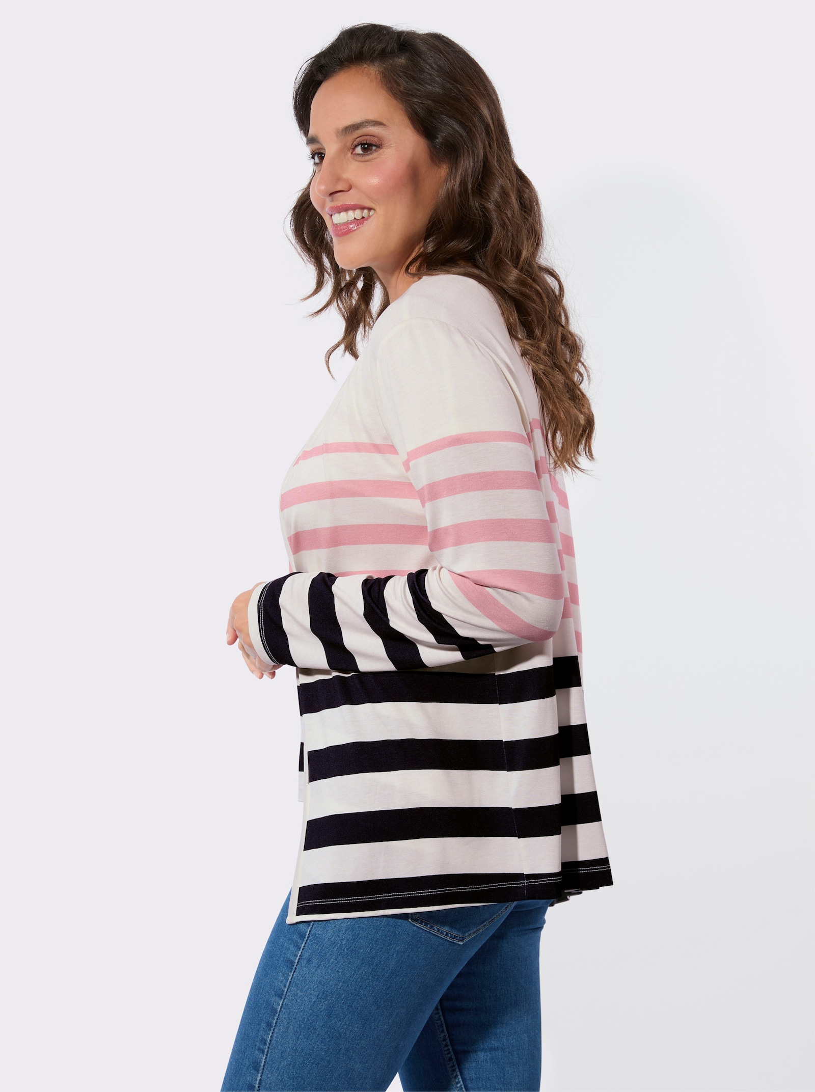 Twinset au motif rayé - écru-rose à rayures fines