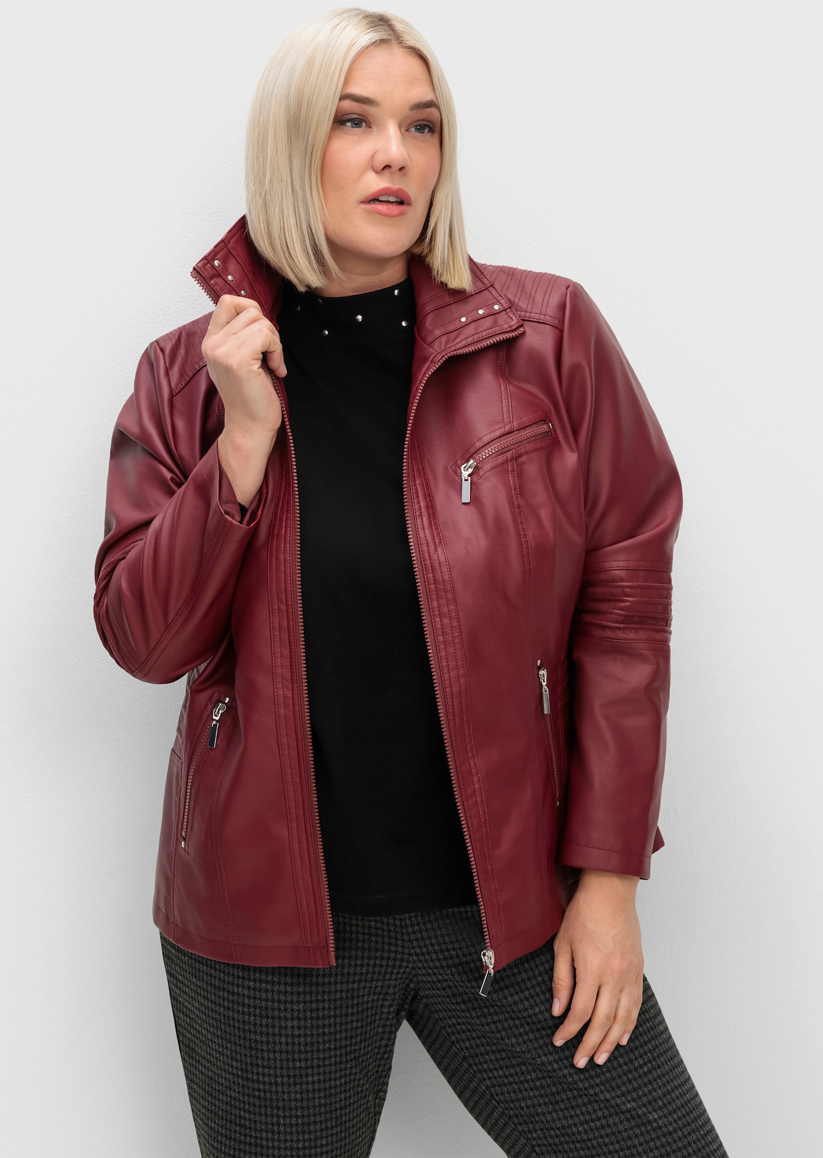 Lederimitatjacke mit Zier-Steppung - rot