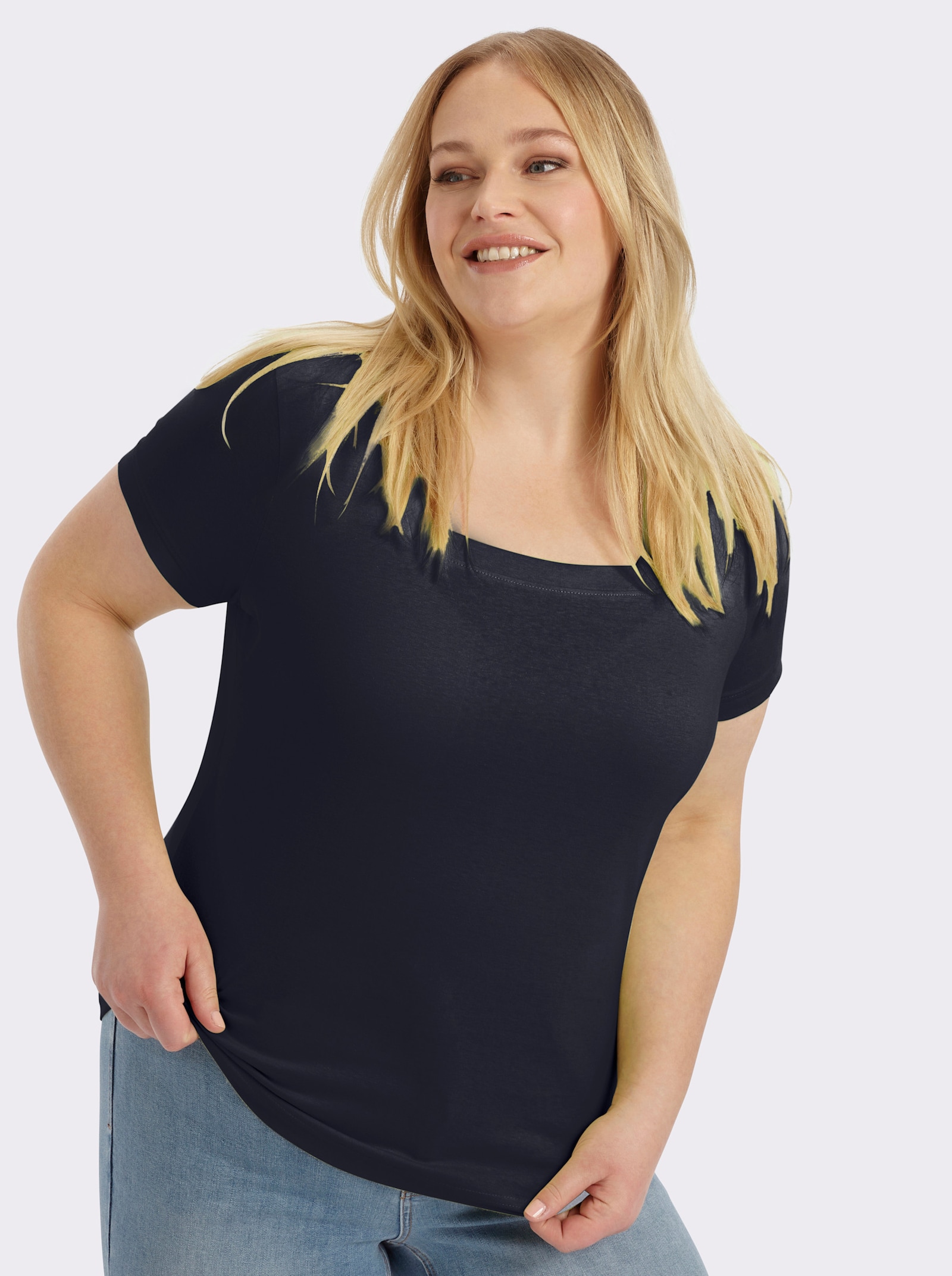 Kurzarmshirt mit Karree-Ausschnitt - marine