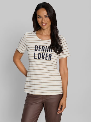 heine Kurzarmshirt im Ringel-Dessin - ecru-beige-geringelt