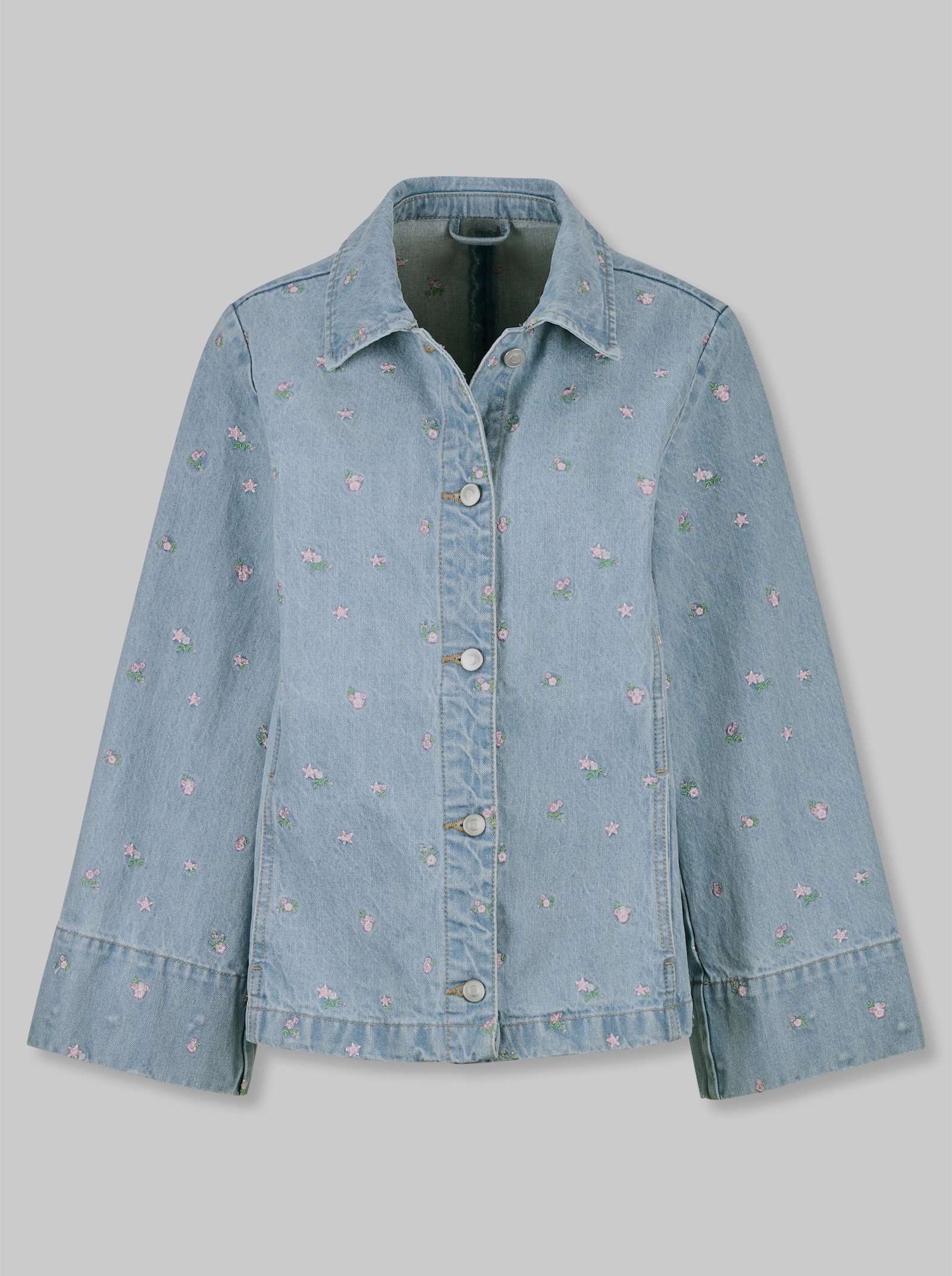 heine Jeansjacke mit Blumenstickerei - blue-bleached-gemustert