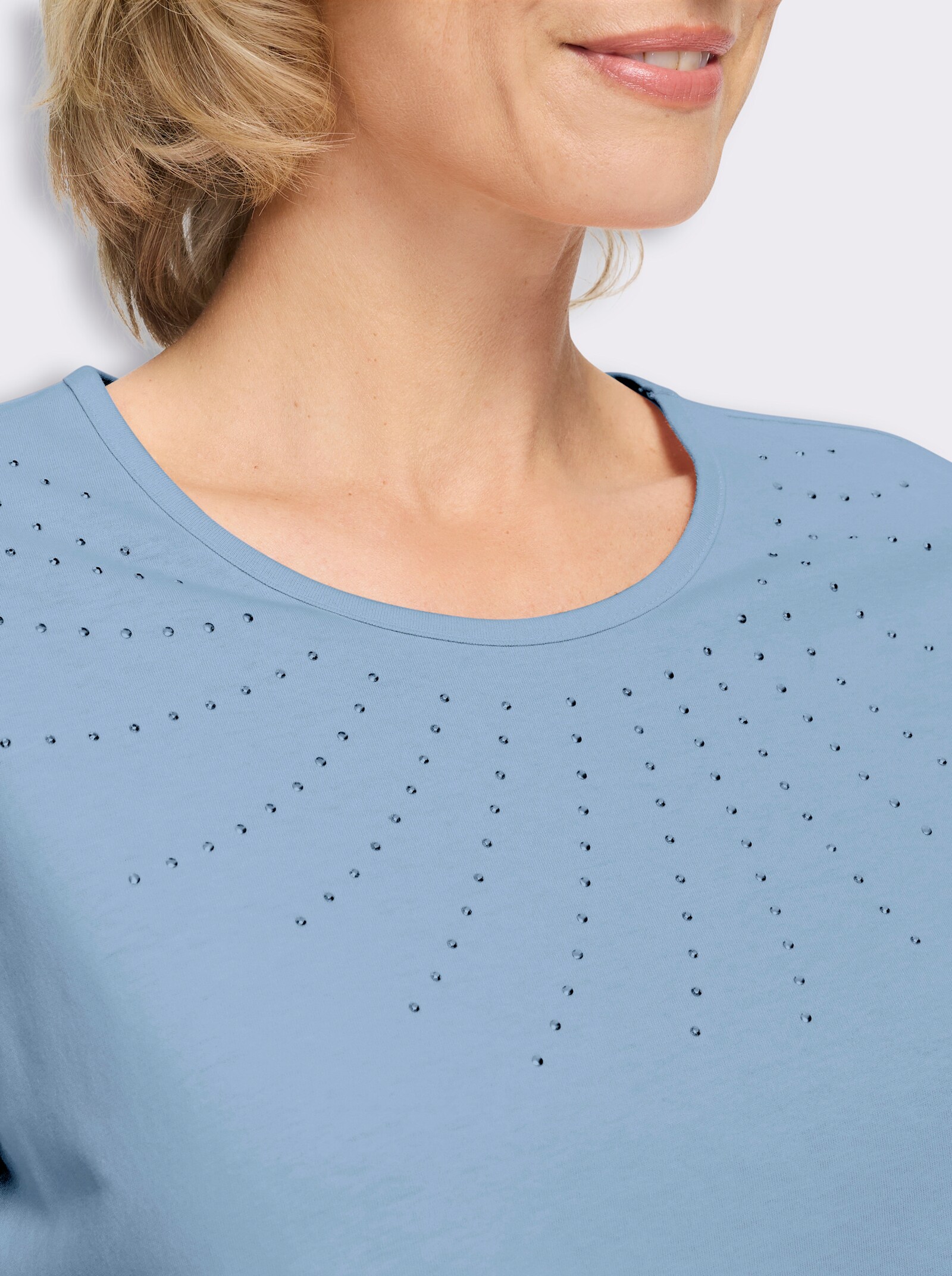 Shirt met korte mouwen en steentjesversiering - ijsblauw