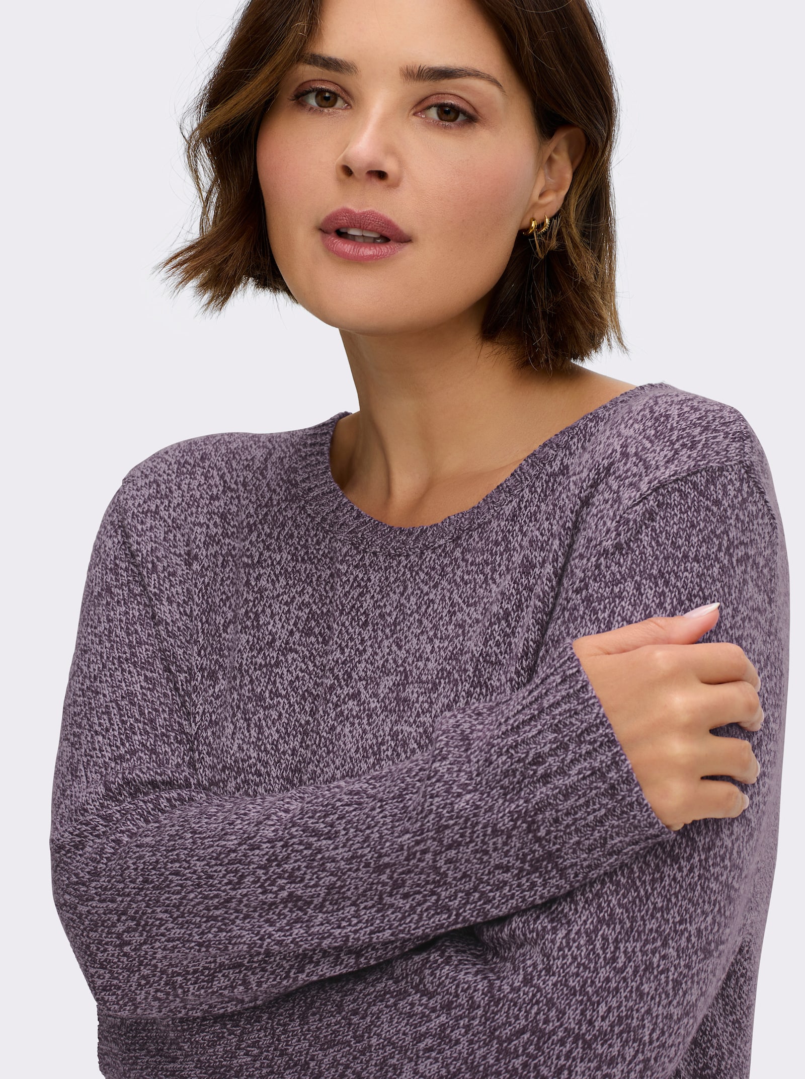 Longpullover aus Melange-Garn - aubergine-meliert