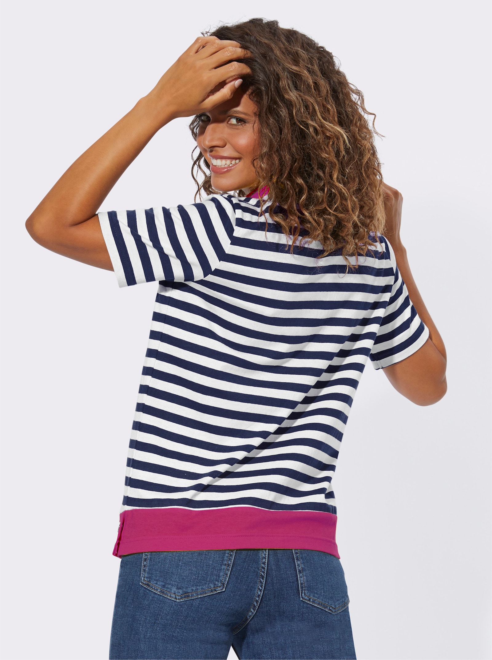 Poloshirt mit variablem Kragen - marine-fuchsia