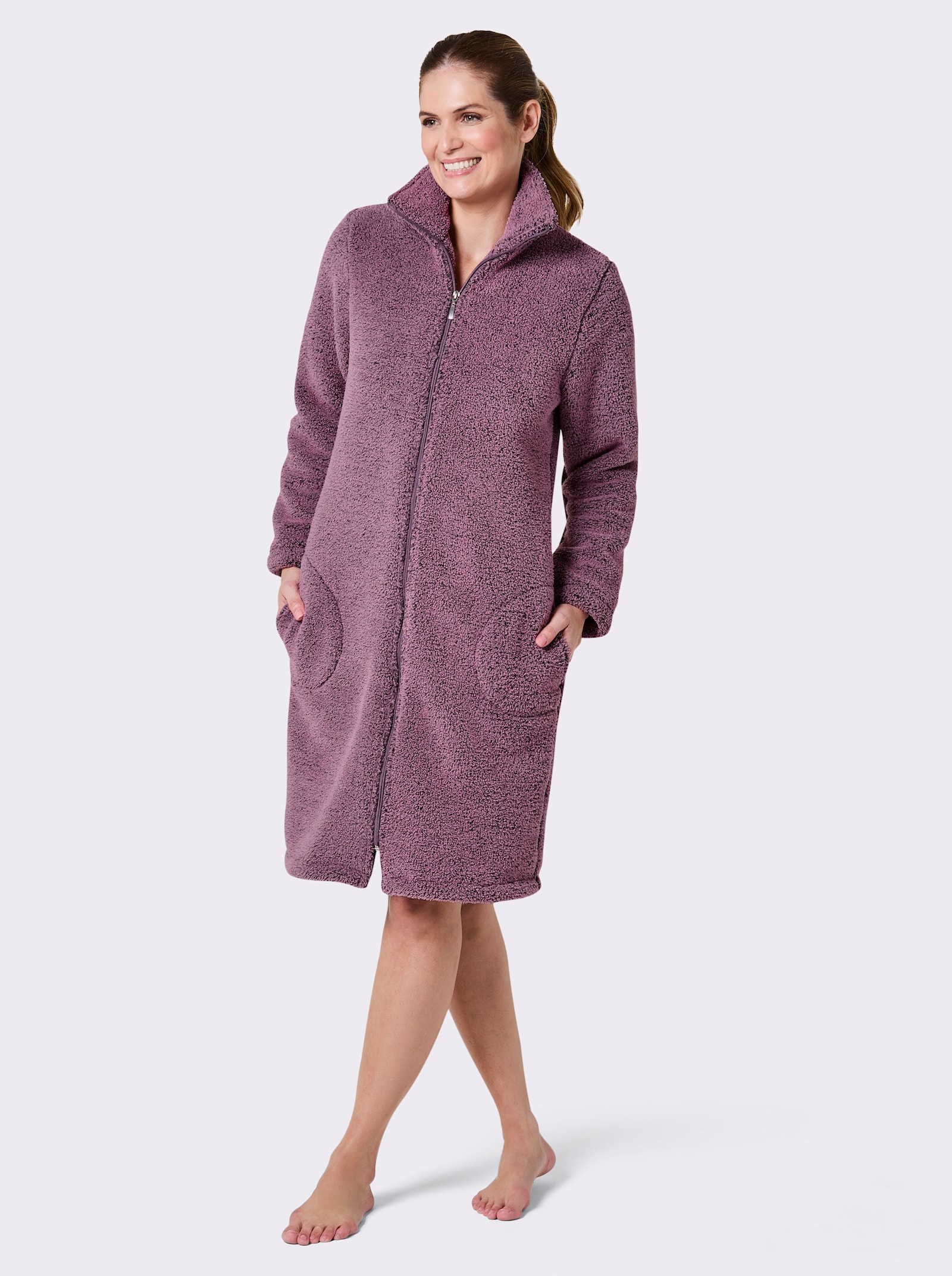 Plantier Damenbademantel aus Teddy-Fleece - altrosa-meliert