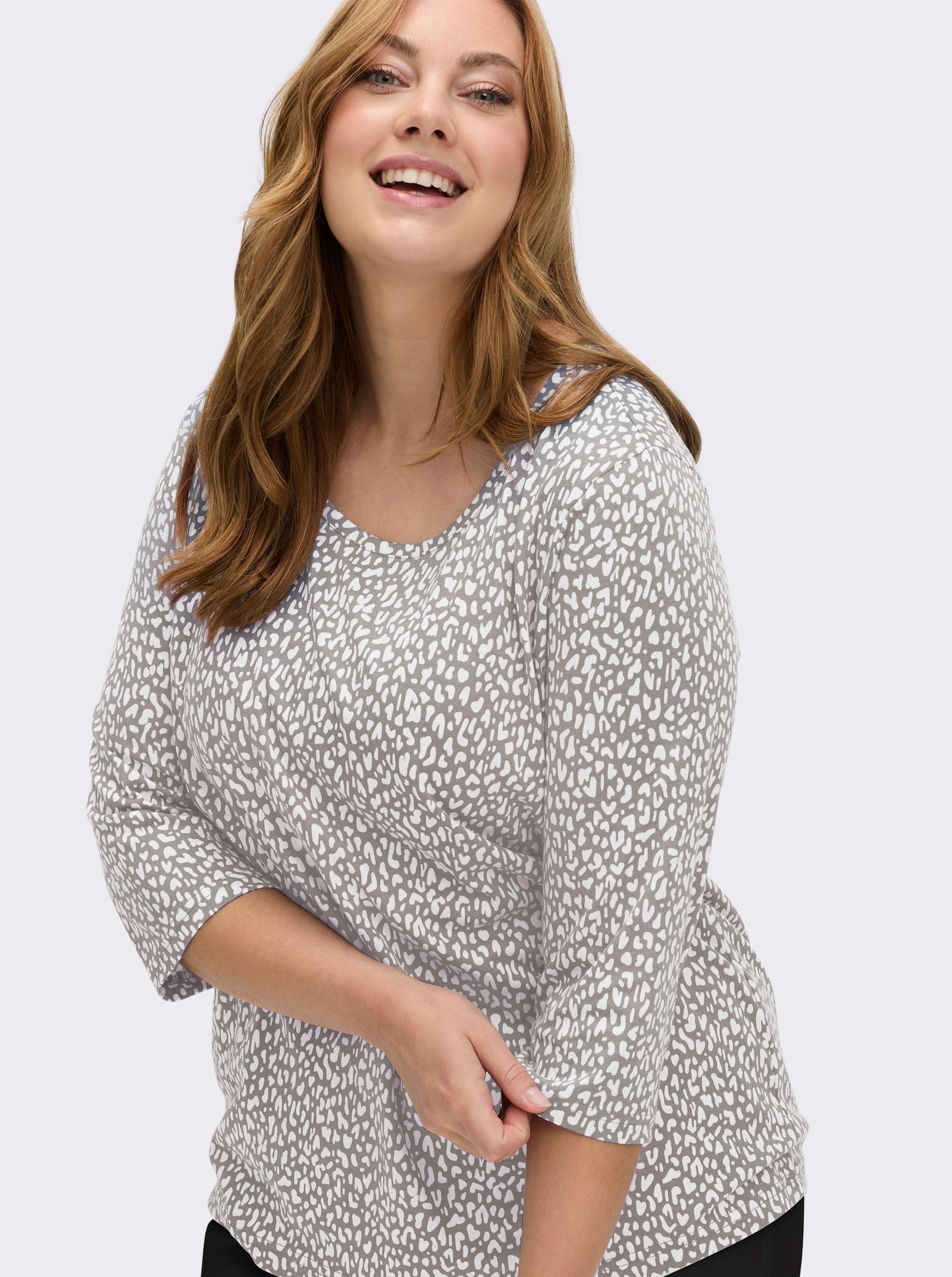3/4-Arm-Shirt mit Minimal-Druck - weiß-grau-bedruckt