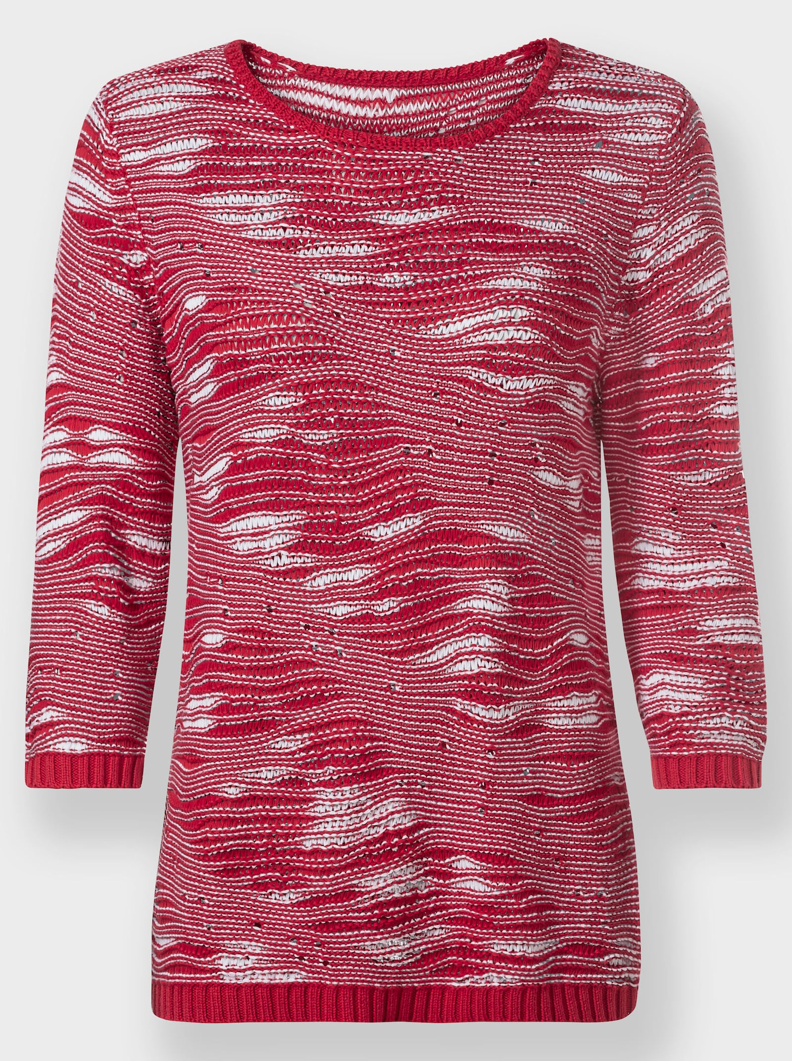 3/4 Arm-Pullover im Strickmuster-Mix - erdbeere-gemustert