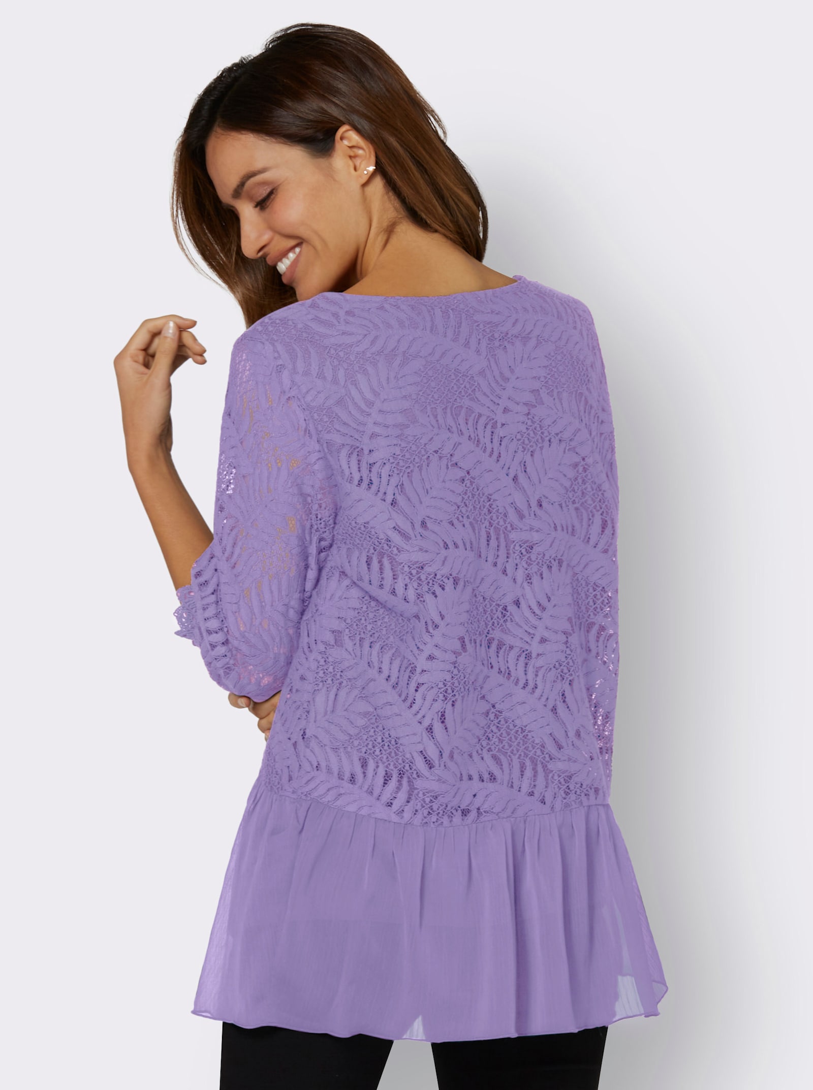 Chiffonbluse mit Baumwoll-Spitze - lavendel