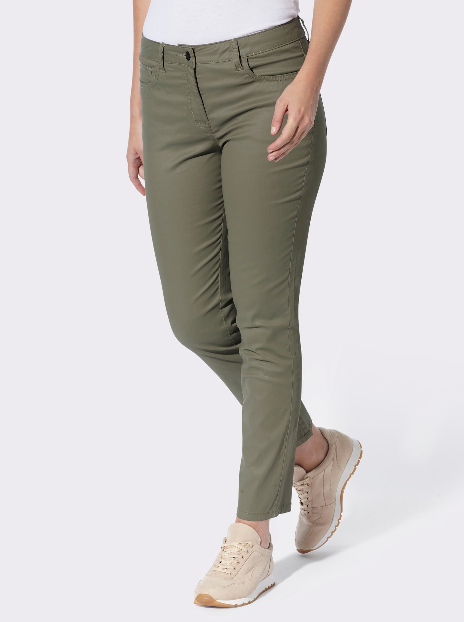 heine 5-Pocket-Hose mit Glanz-Beschichtung - khaki