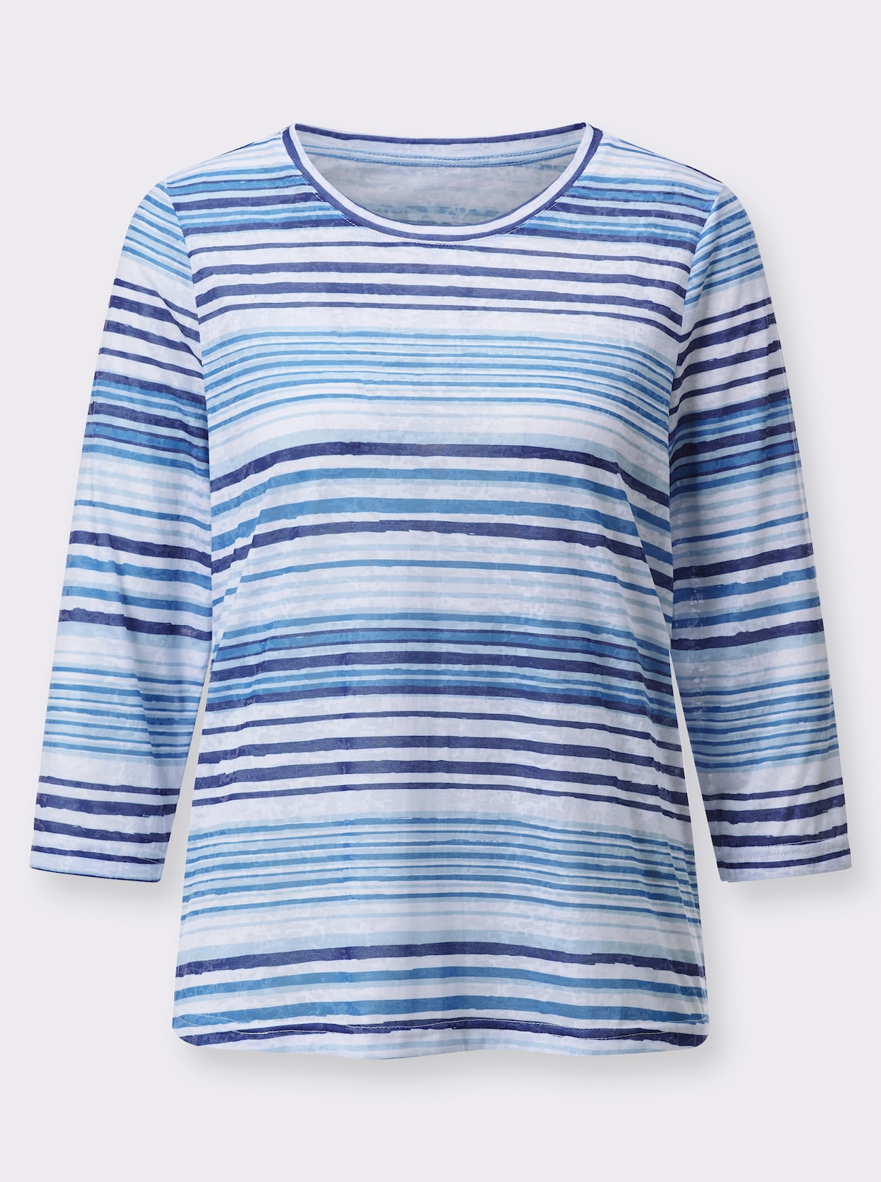 Streepjesshirt - middenblauw/ecru bedrukt