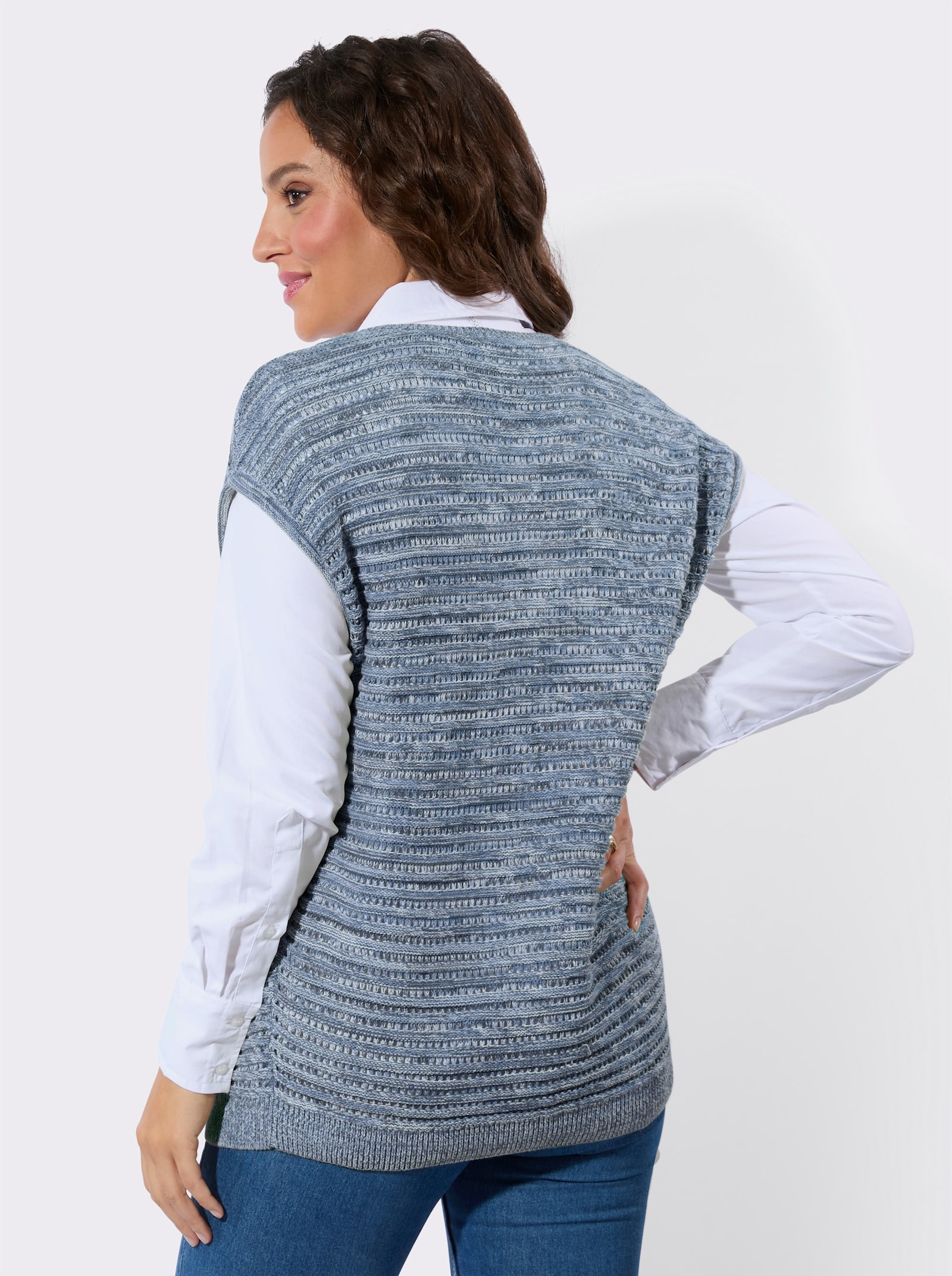 Pullunder mit Ajourstrick-Muster - hellblau-meliert