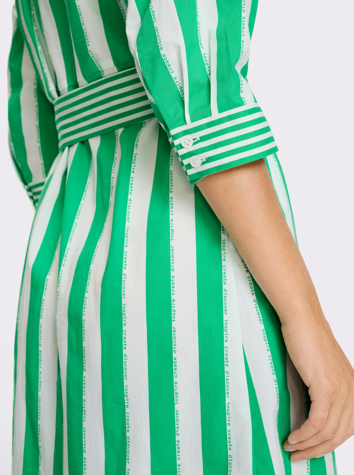heine Hemdblusenkleid - grasgrün-ecru-gestreift