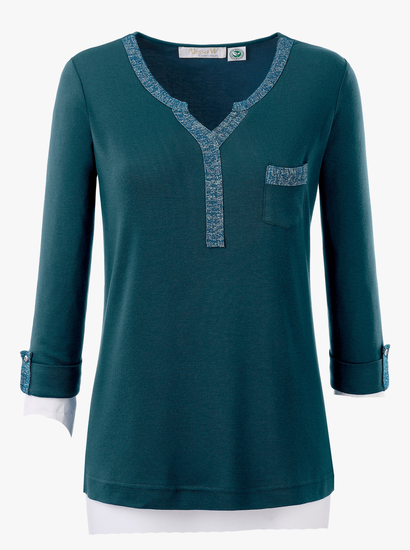 Shirt met 3/4-mouwen en glitterdetails - petrol