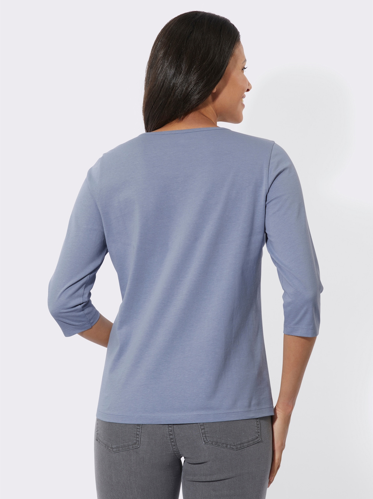 Shirt met 3/4-mouw - duifblauw/champagne