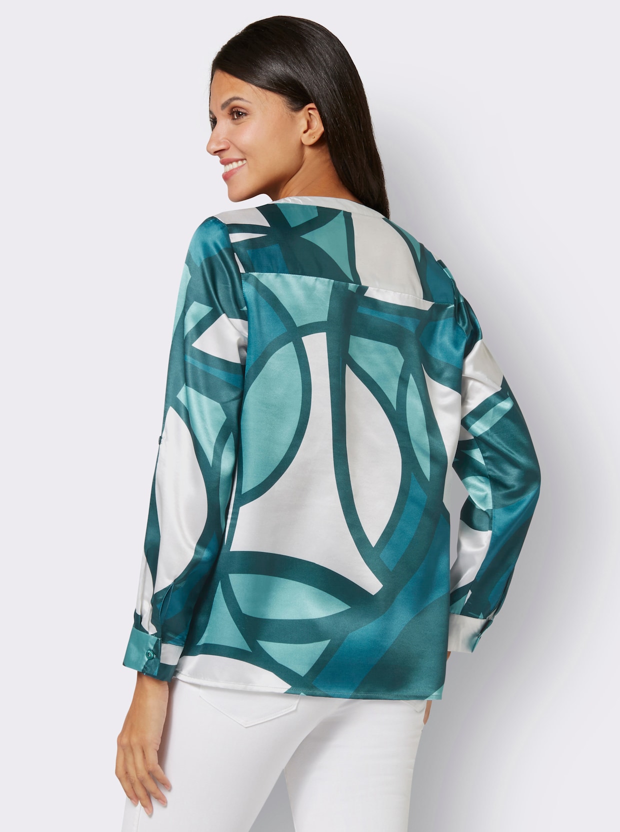 Blouse met print - ecru/petrol bedrukt