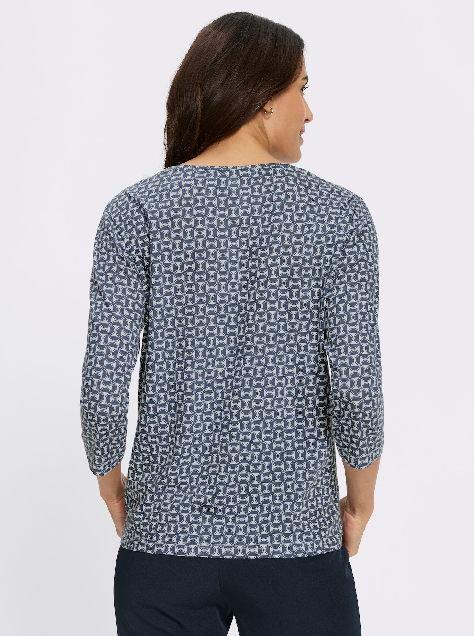 Print-Shirt mit grafischem Dessin - rauchblau-ecru-bedruckt