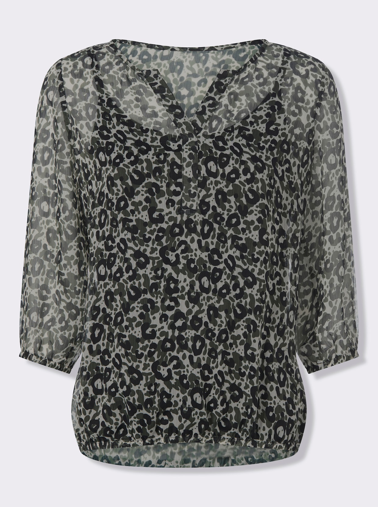 heine Druckbluse - khaki-schwarz-bedruckt