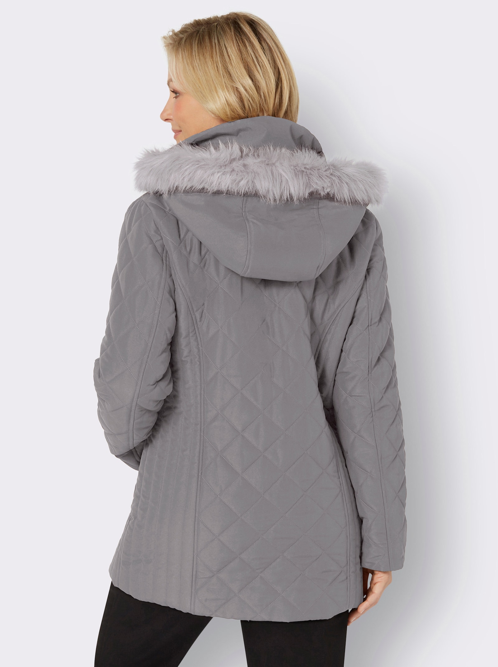 Prešívaná bunda s odopínateľnou kapucňou - sivá