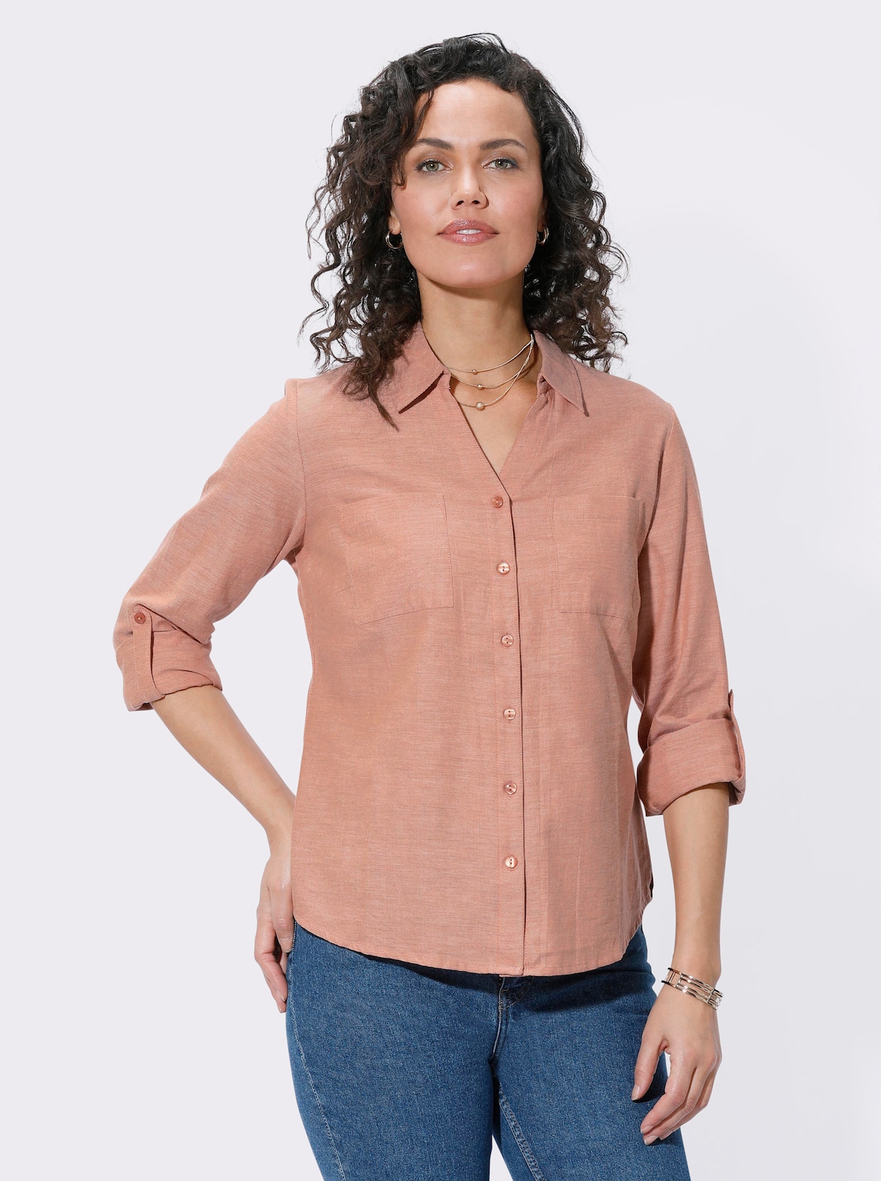 Flanellen blouse - papaja gemêleerd
