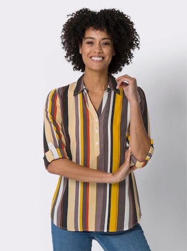 Gestreifte Bluse in Schlupfform, Crêpe - ocker-dunkeltaupe-gestreift