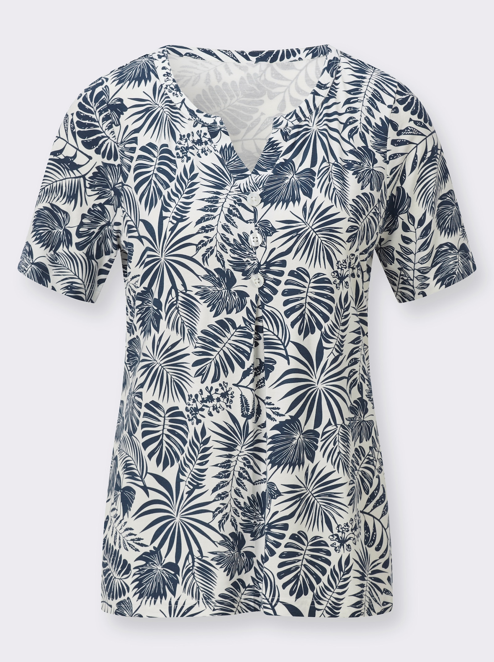 Print-Shirt mit Zierknöpfen - dunkelblau-ecru-bedruckt