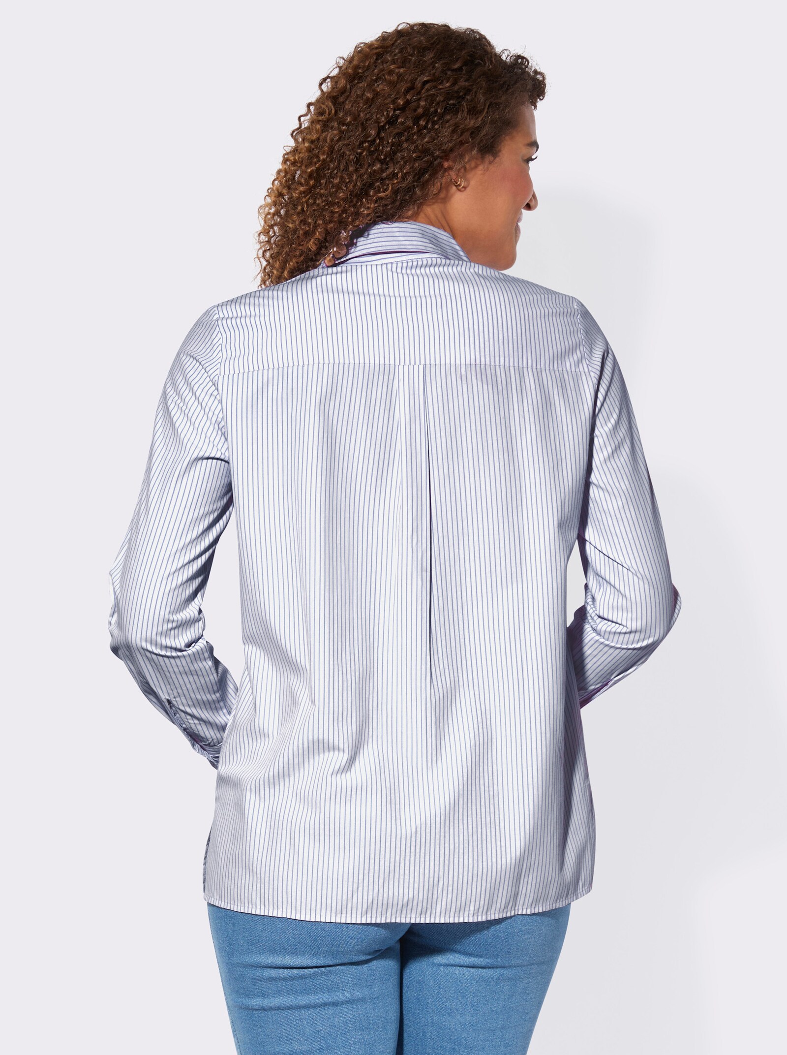 Gestreifte Bluse mit fixierbaren Krempelärmeln - jeansblau-weiß-gestreift