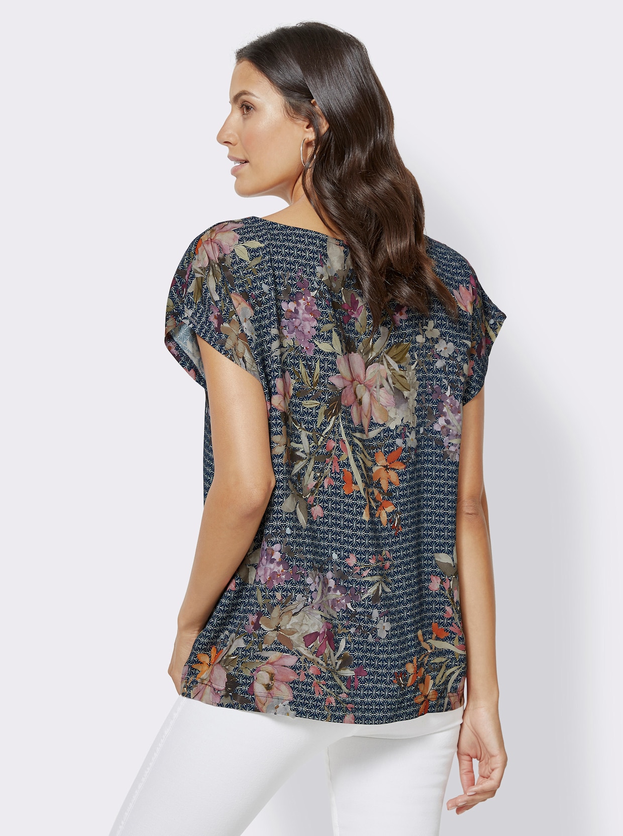 Comfortabele blouse - marine geprint