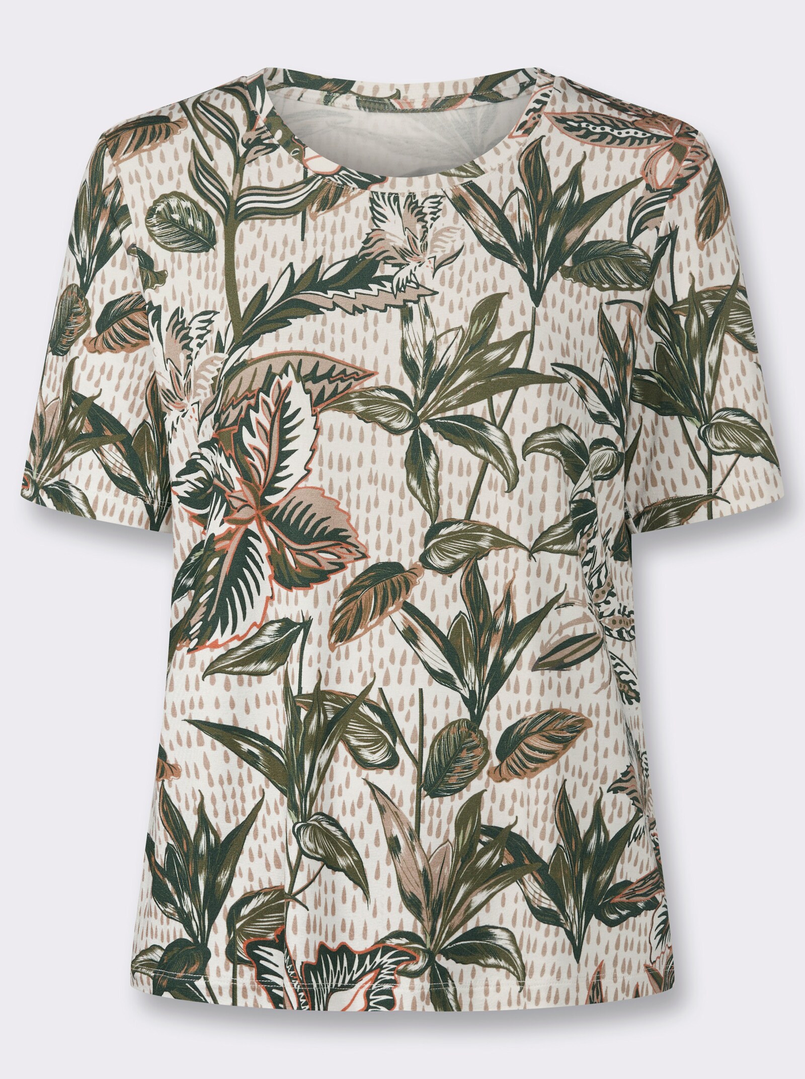 Print-Shirt aus Viskose-Stretch - ecru-oliv-bedruckt