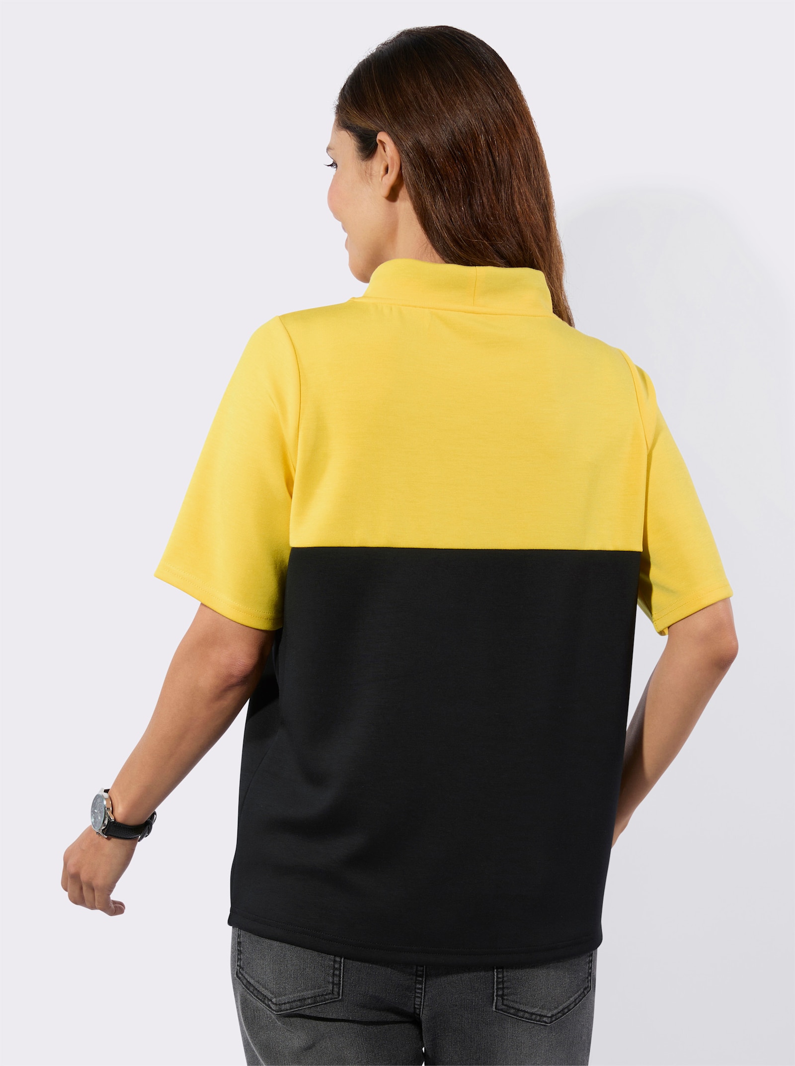 Stehkragenshirt mit Lettering-Druck - sonnengelb-schwarz