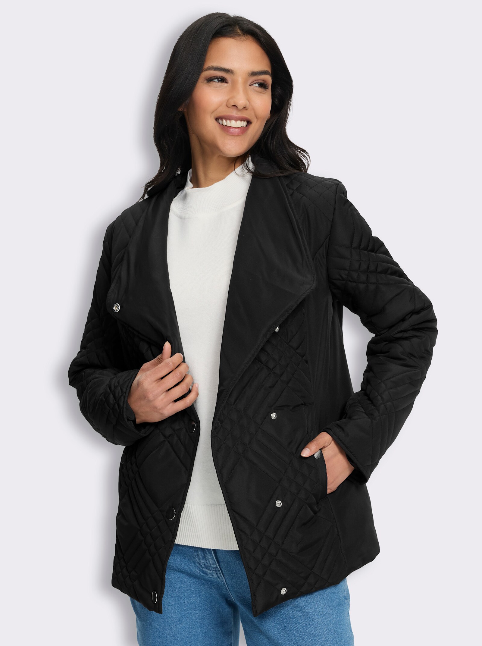 Steppjacke mit asymmetrischer Knopfleiste - schwarz