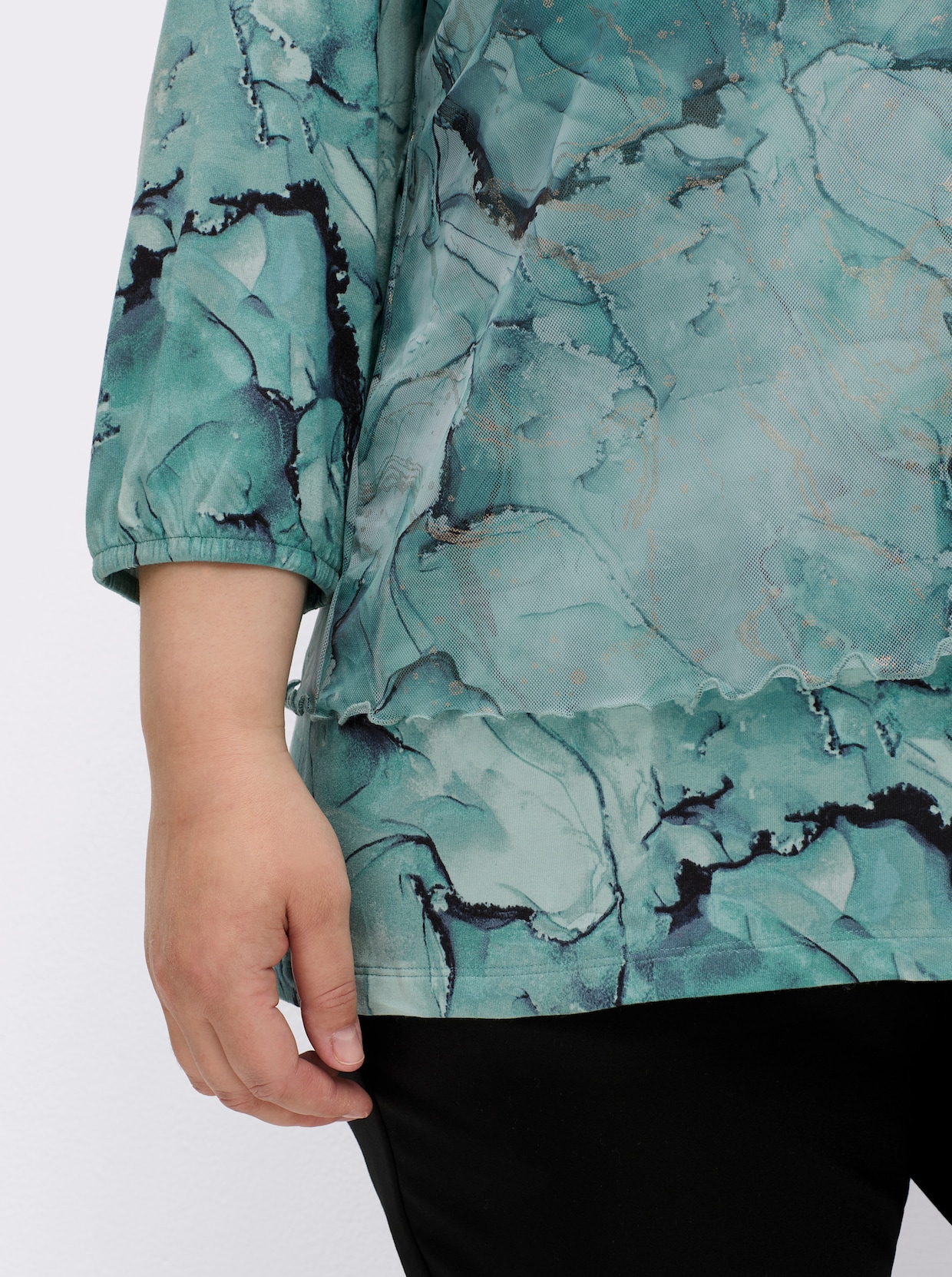 3/4-Arm-Shirt in Mesh-Qualität - kalkmint-bedruckt