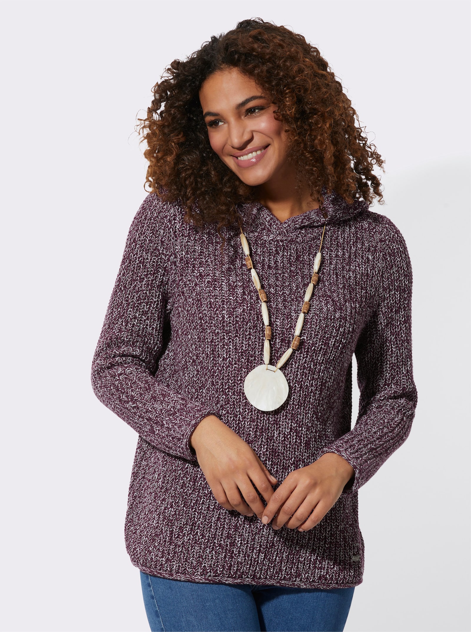 Kapuzenpullover in Ripp-Optik - burgund