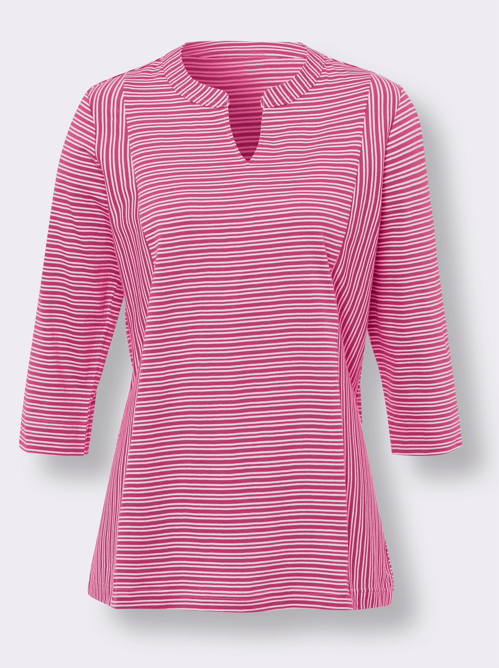 3/4-Arm-Shirt mit Ringel-Muster, garngefärbt - fuchsia-weiß-gestreift