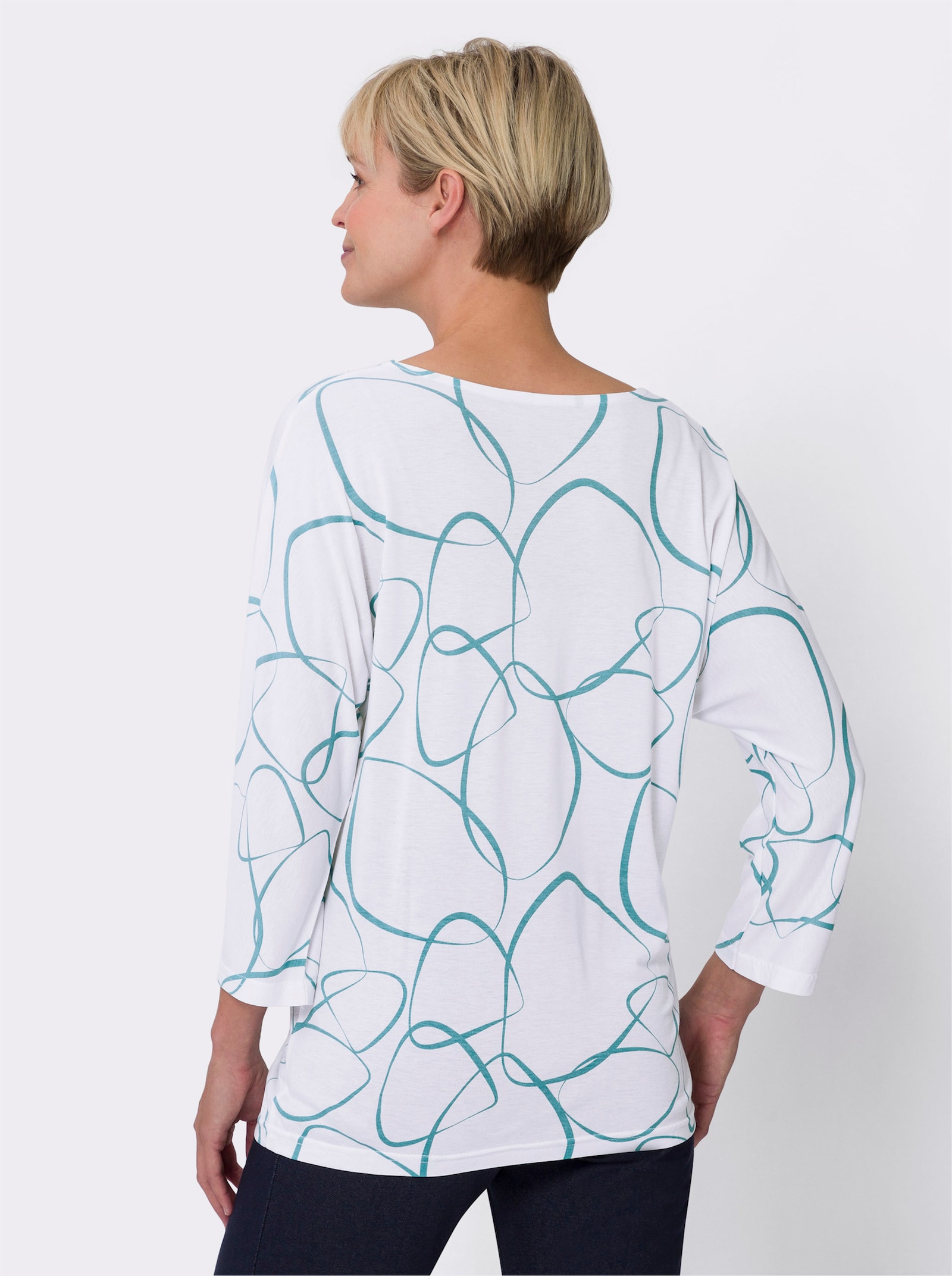 Freizeitshirt mit Muster - weiss-ozean-bedruckt