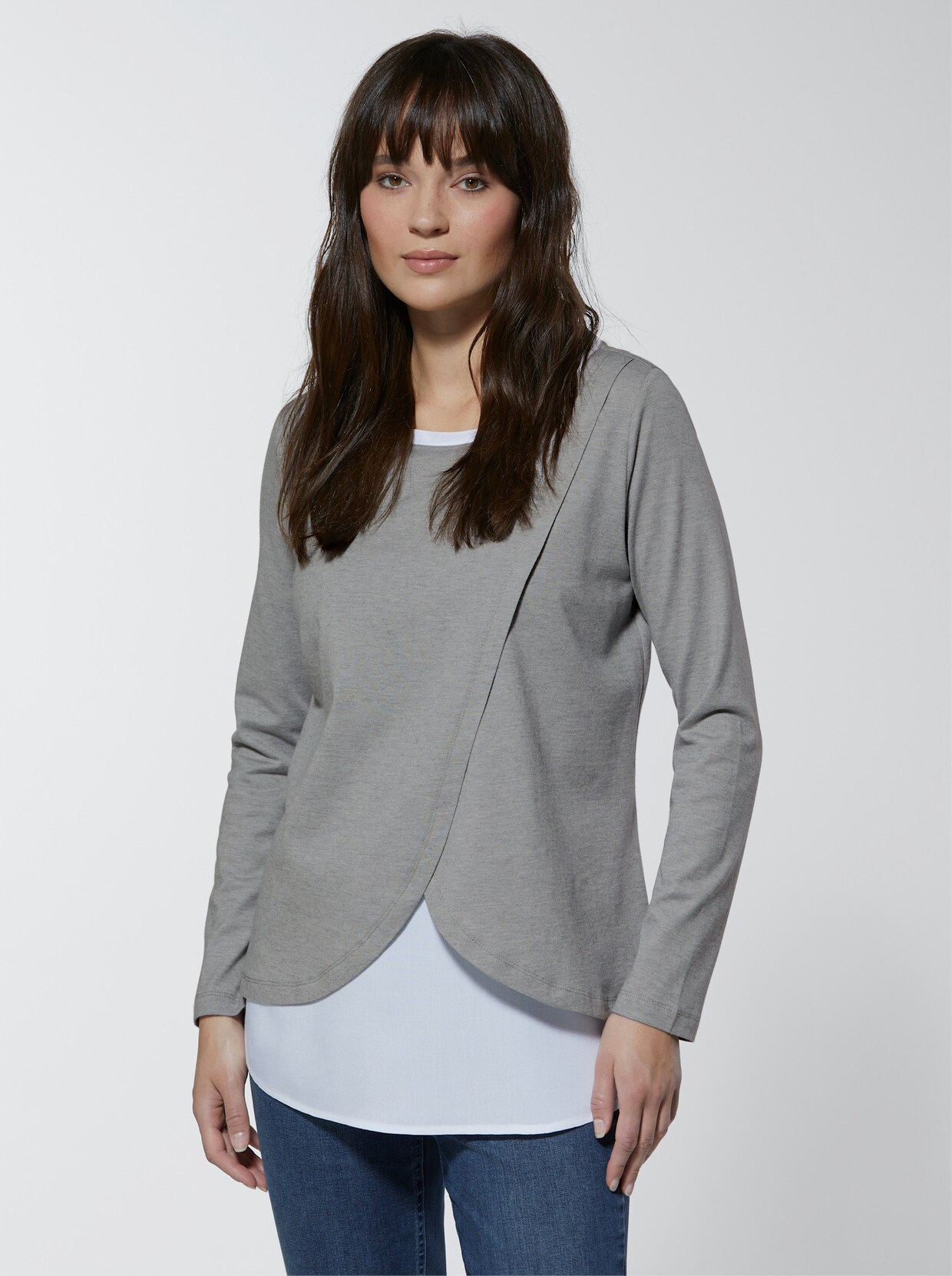 Creation L Premium Viskose-Woll-Shirt - grau-meliert
