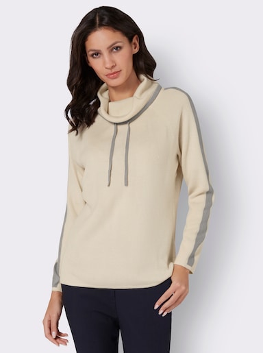 Rollkragenpullover mit Kontraststreifen - elfenbein-steingrau