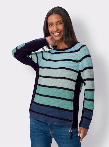 heine Streifenpullover im Patentstrick - salbei-marine-geringelt