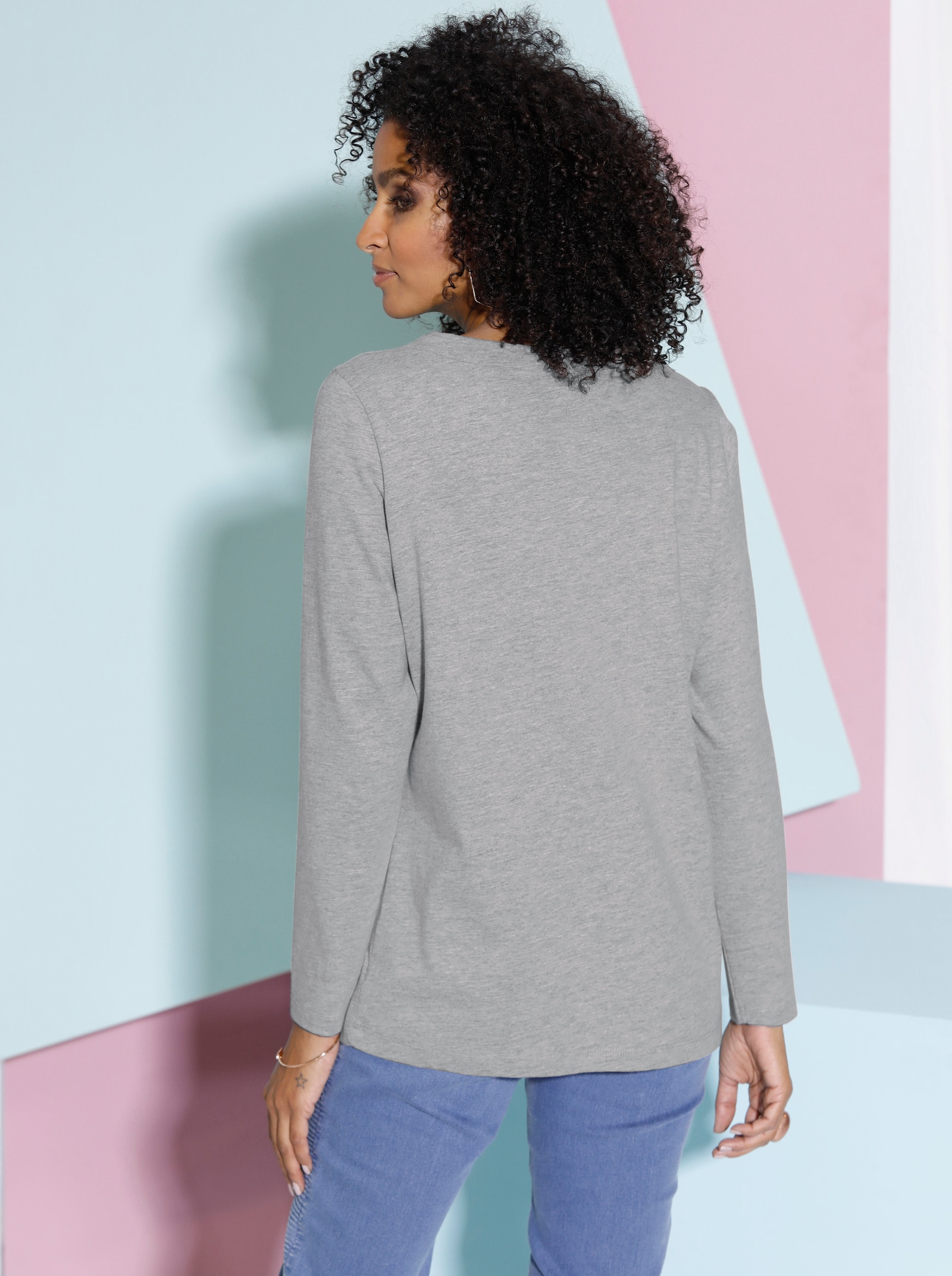 Shirt met lange mouwen en gestileerde knoopsluiting - grijs gemêleerd