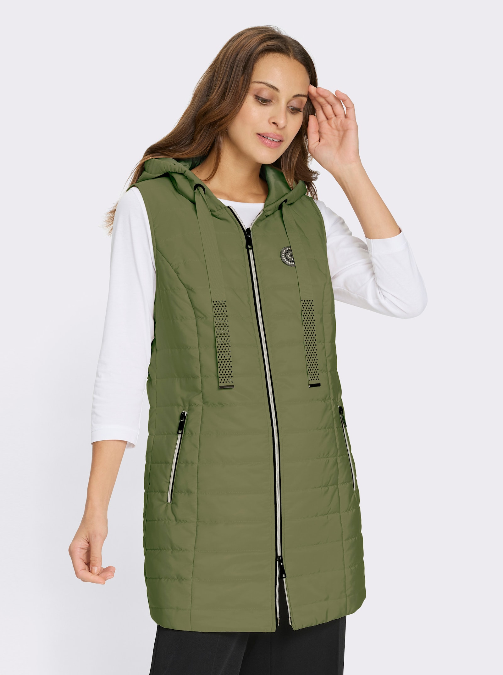 Longweste , auf Taillenhöhe weitenregulierbar - oliv