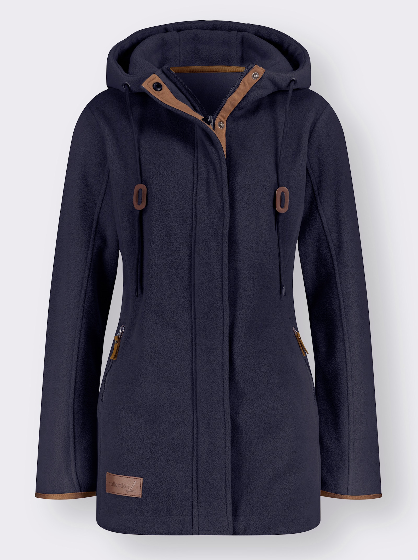 Kapuzenfleecejacke mit verdecktem Reissverschluss - marine