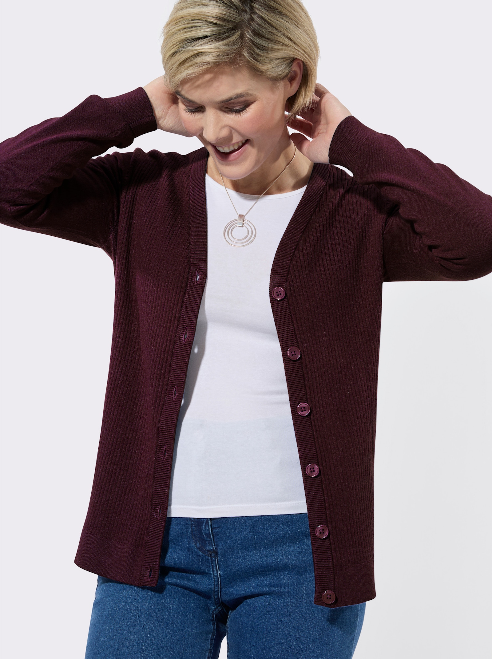 Strickjacke mit V-Ausschnitt - burgund