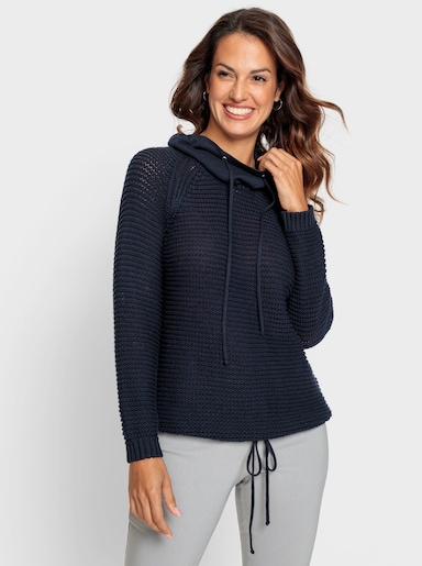 Rollkragenpullover mit Tunnelzug und Bindeband - marine