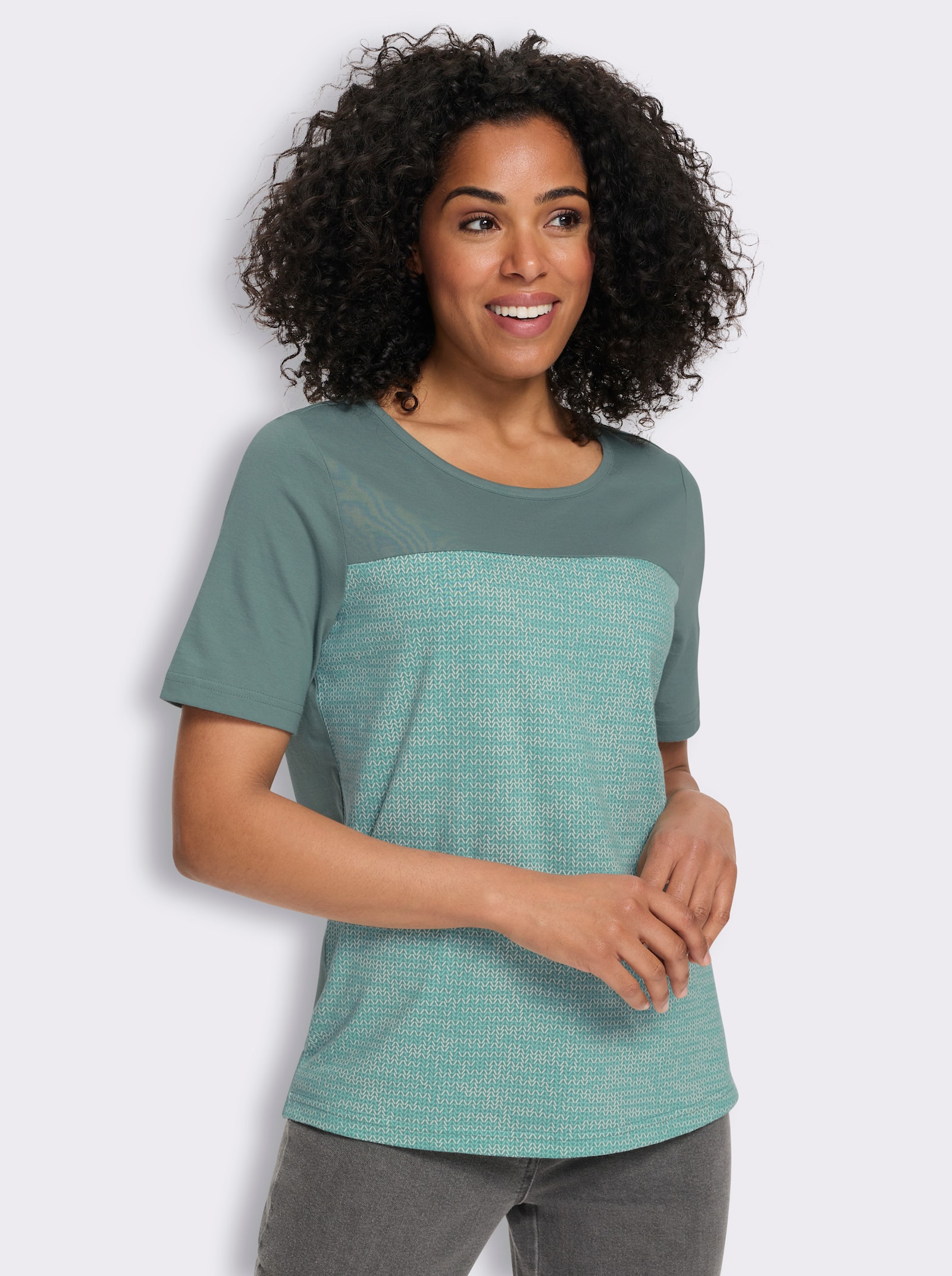 Shirt met korte mouwen in mêleelook - jade/kalkmint bedrukt