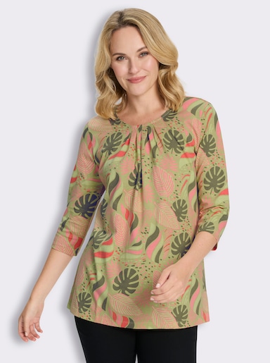 Longshirt in ausgestellter A-Linie - lindgrün-flamingo-bedruckt