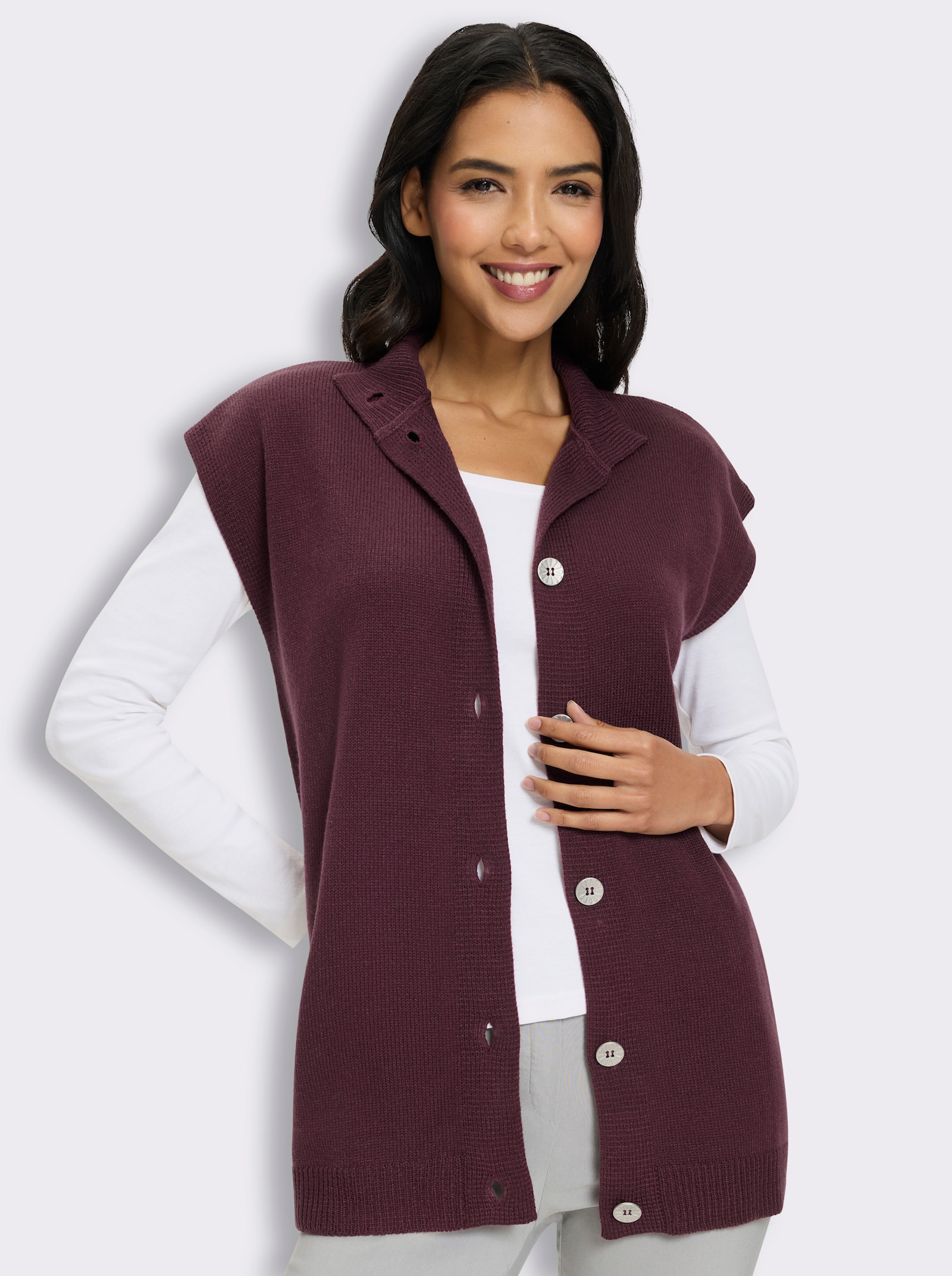 Longstrickjacke mit überschnittenen Schultern - burgund